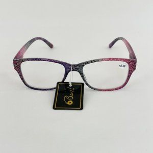 Bevi +2.50 Red & Purple Cheetah Square Reading Glasses
